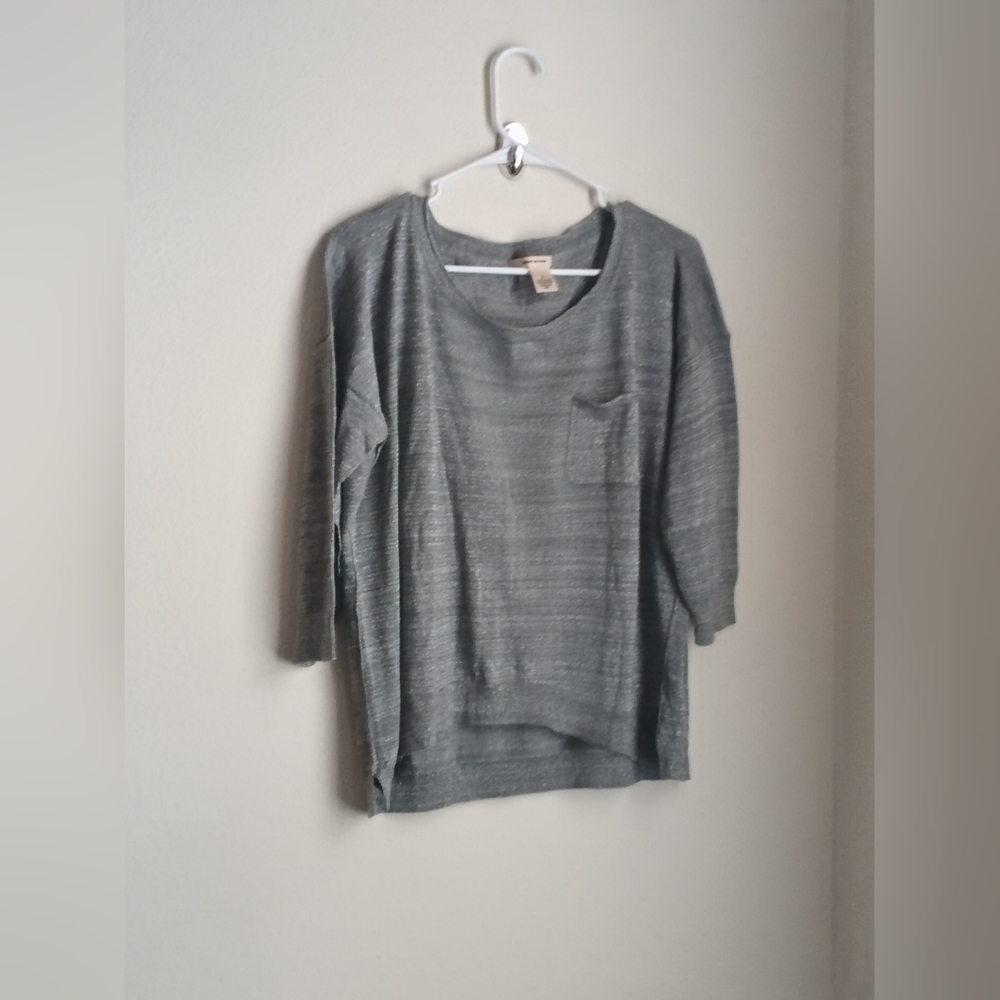 DKNY Jeans Blouse Women M Gray and Sliver Metallic Academia Elegant Preppy Y2K